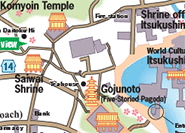 Detailed map of places to go and other useful information about Miyajima.